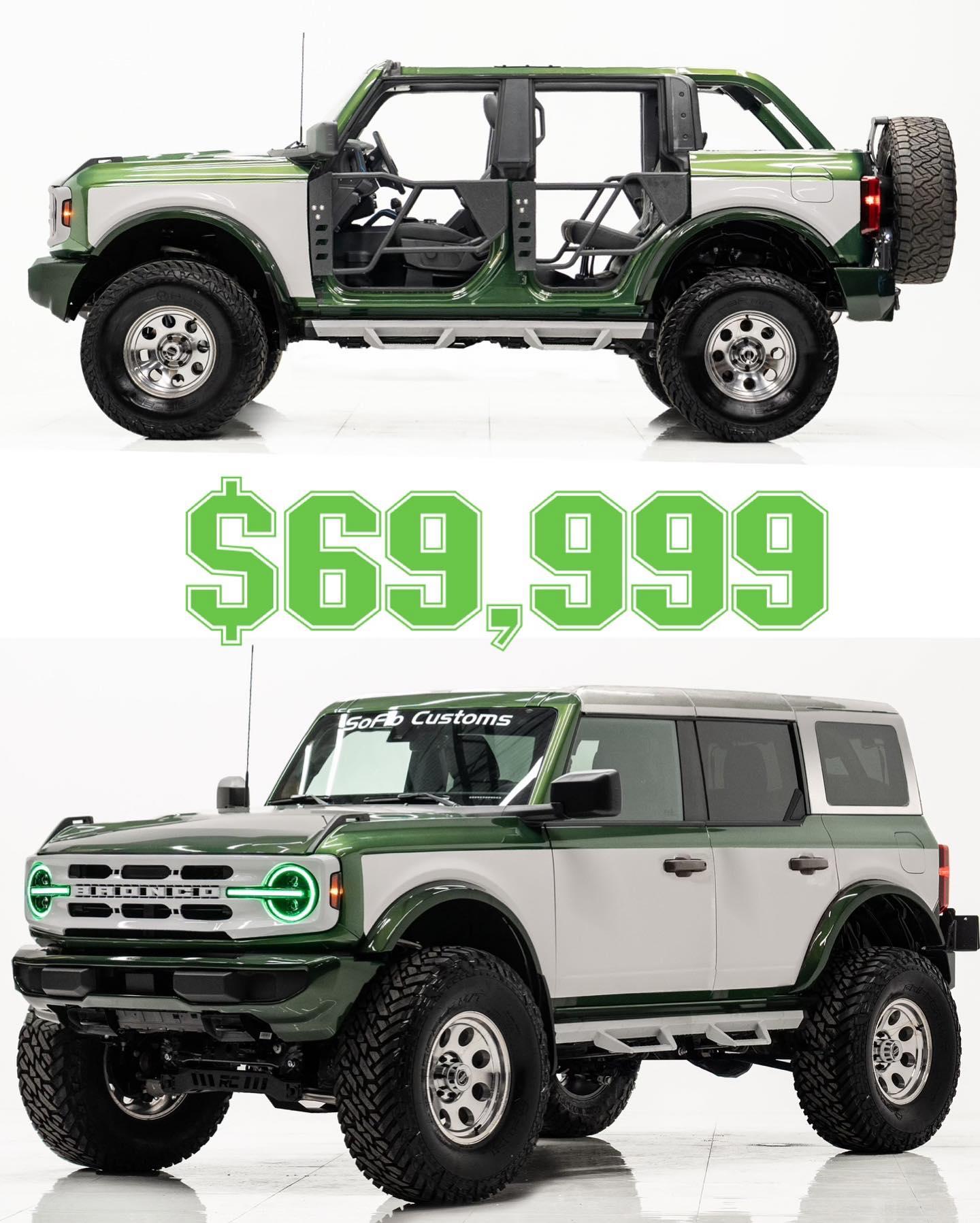 The quintessential Retro Bronco 4-Door has arrived - SoFlo Customs now offers our famous Heritage Ford Bronco build package in all four door models - pick this beauty up today for $69,999 #ford #bronco #fordbronco #4x4 #soflo #soflocustoms